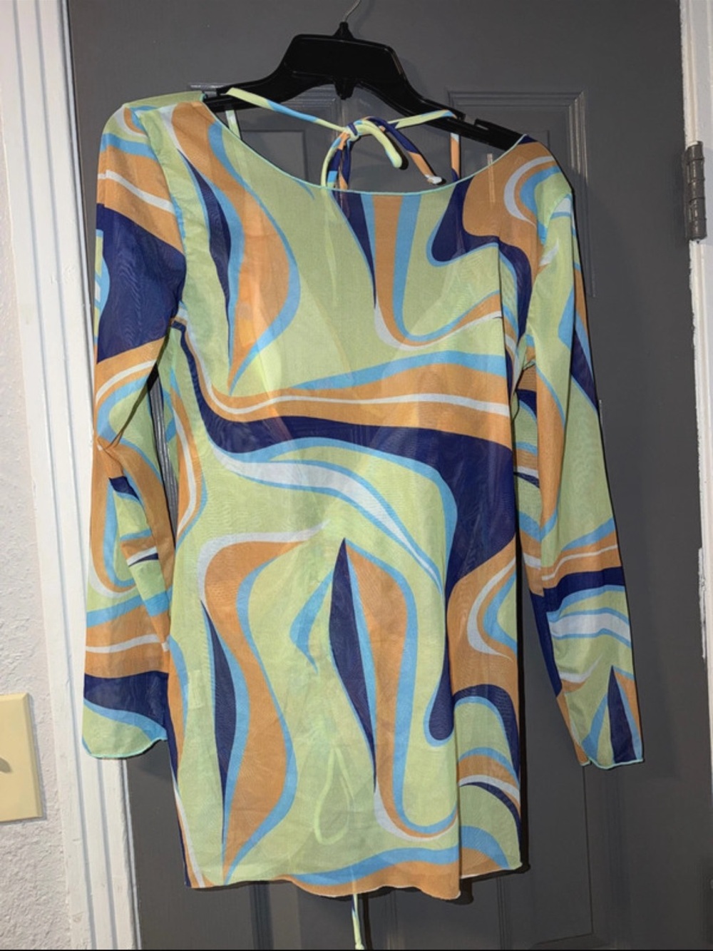 Long Sleeve Ruched Tie-Front Women's Swim coverup and top - Picture 2 of 2